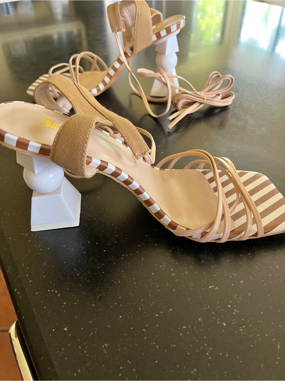 SHEIN Women’s Strappy Block Heel Sandals in Beige and Brown